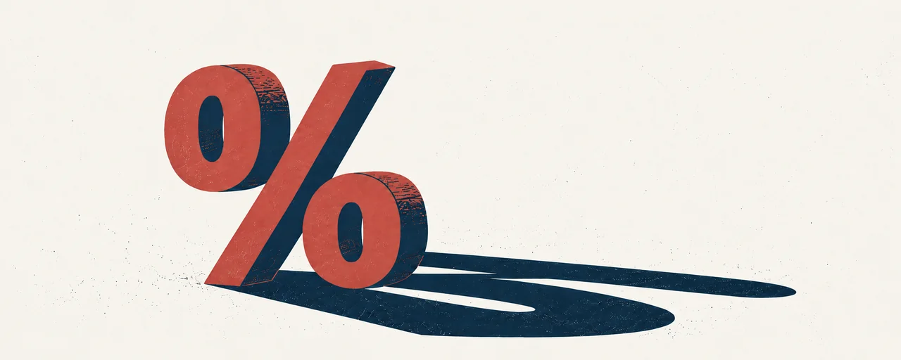 A percentage symbol casting a larger shadow.