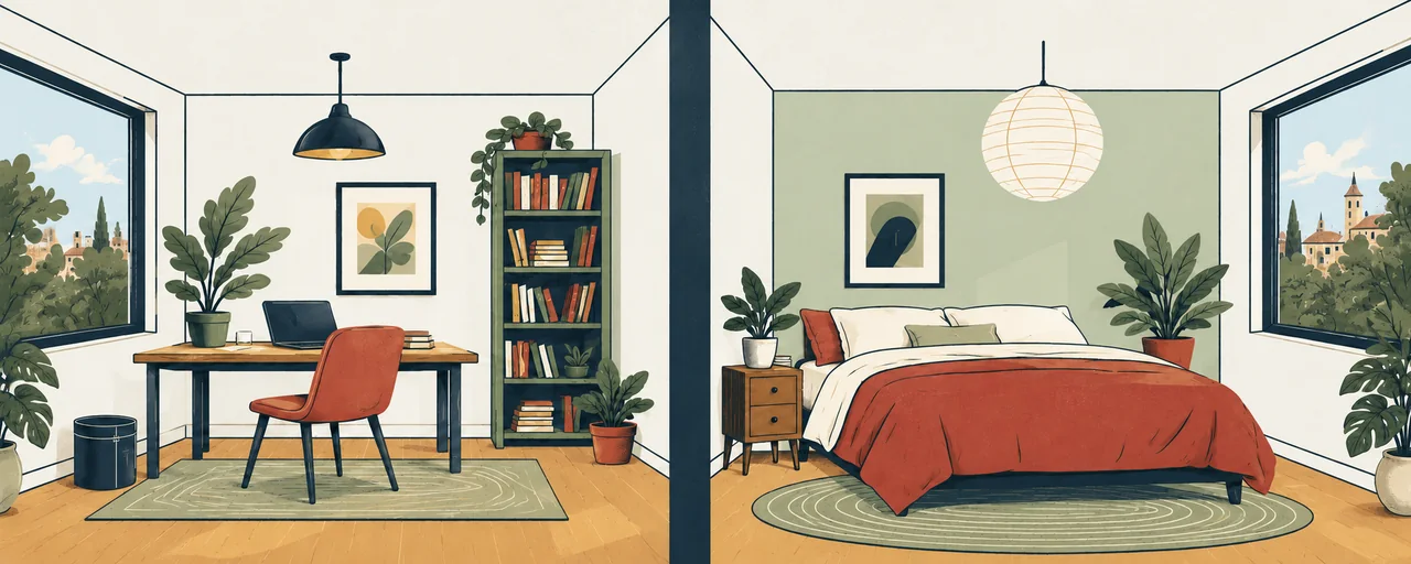 Two rooms used as a home office and guest bedroom.